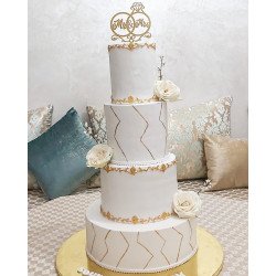 Gâteau de Mariage Blanc Éclat Doré "Mr & Mrs"