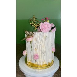 Gâteau "Rêve Floral" en Dentelle Blanche et Or